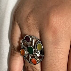 Peruvian Handmade Multicolor Gemstone Silver Ring